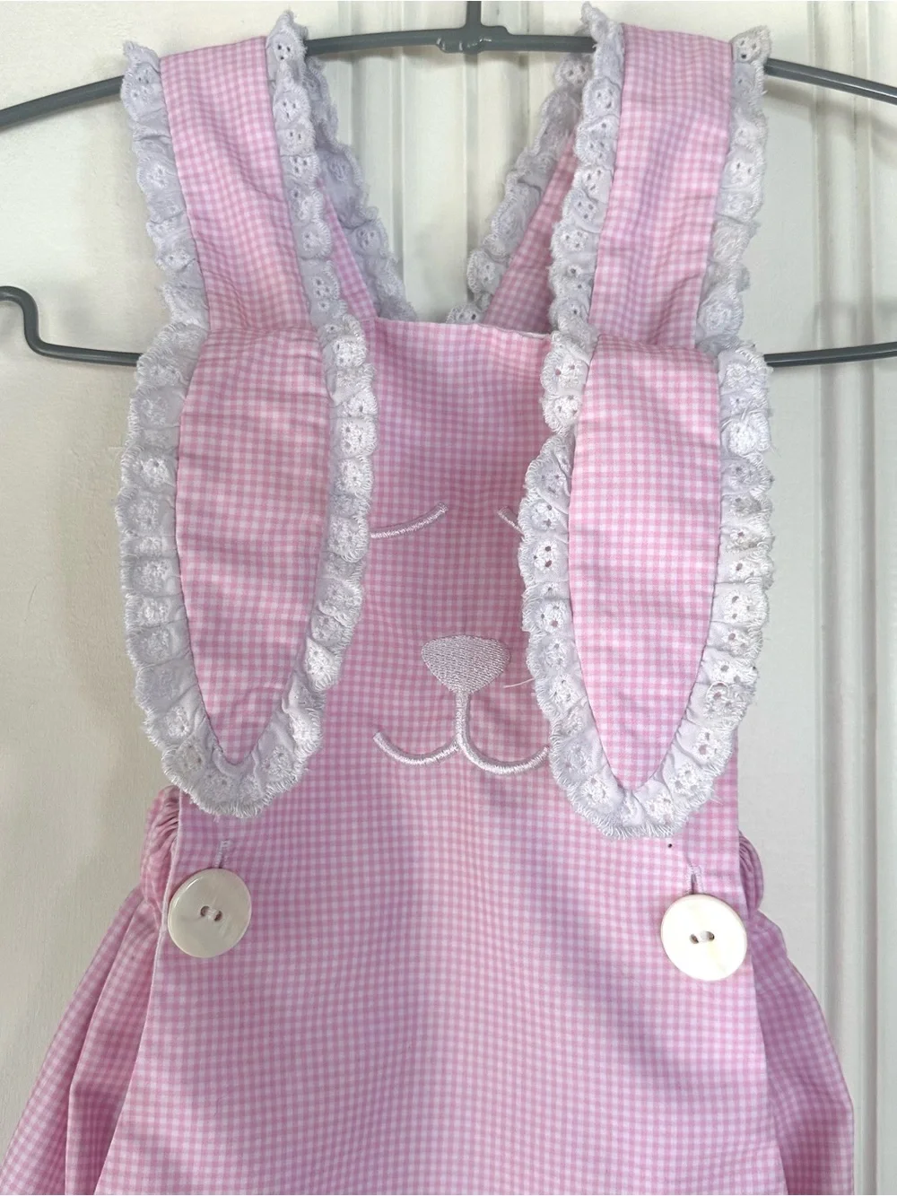 Pink Gingham Bunny Romper / Diaper Cover - Girls Kids